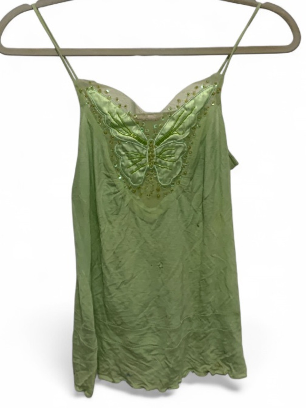 Y2K Light Green Butterfly Embroidered Spaghetti Strap Top